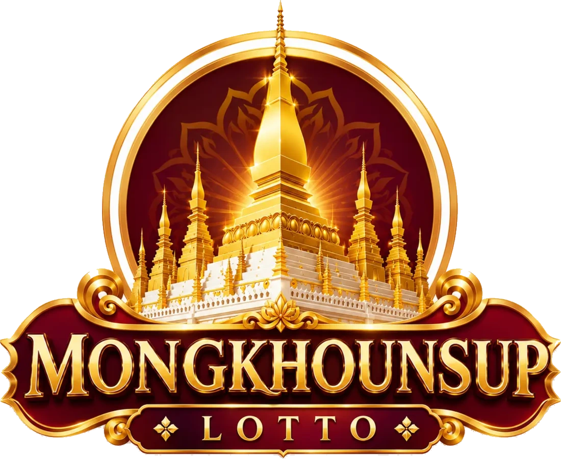 ໂລໂກ້ Mongkhounsup Lotto — ພະທາດຫຼວງສີທອງເທິງພື້ນສີແດງ